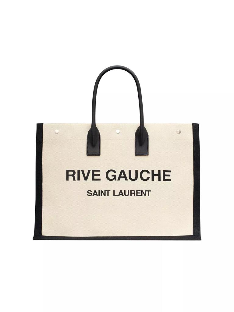 Saint Laurent Rive Gauche Large Tote Bag in Canvas and Smooth Leather