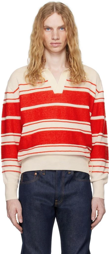SUNNEI Off-White & Red Striped Knit Long Sleeve Polo 1