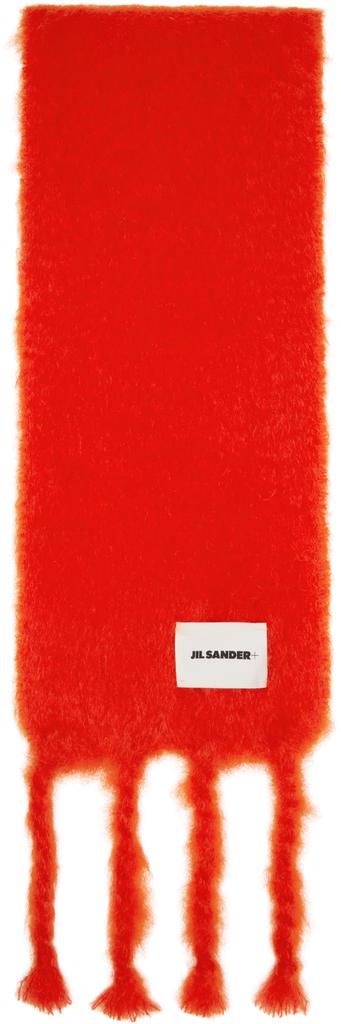 Jil Sander Red Slim Wool Blend Scarf