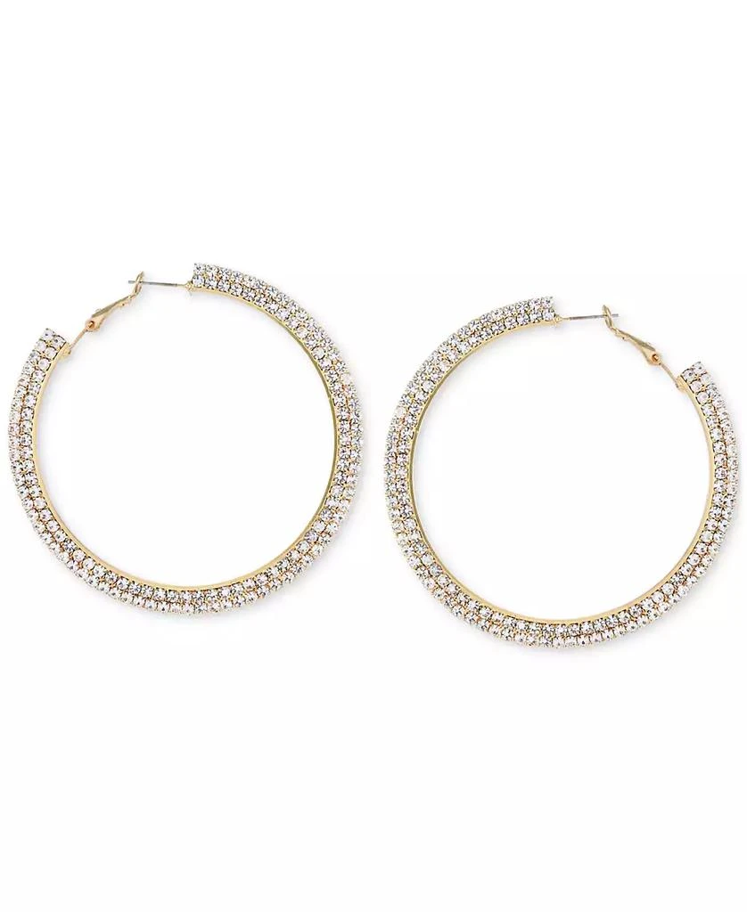 GUESS Gold-Tone Crystal Flat Edge Large Hoop Earrings, 2.5" 1