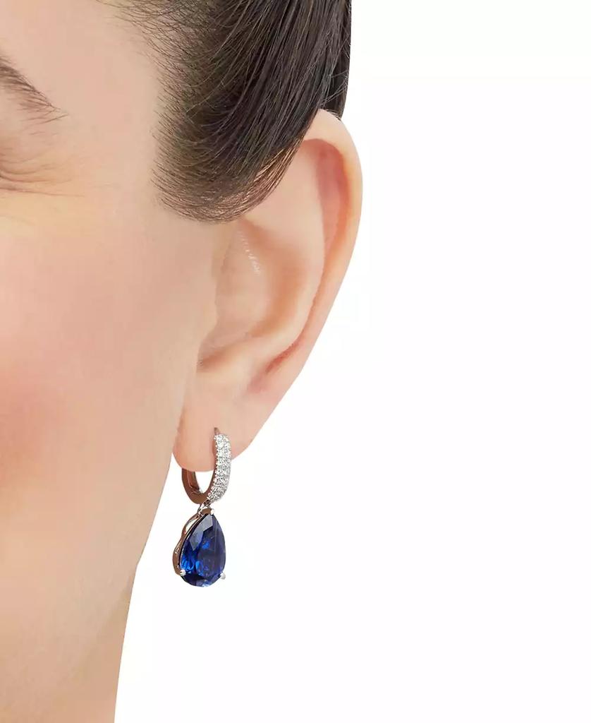 Grown With Love Lab-Grown Sapphire (8-1/8 ct. t.w.) & Diamond (1/4 ct. t.w.) Pear Dangle Hoop Earrings in 14k White Gold (Also available in Emerald & Ruby)