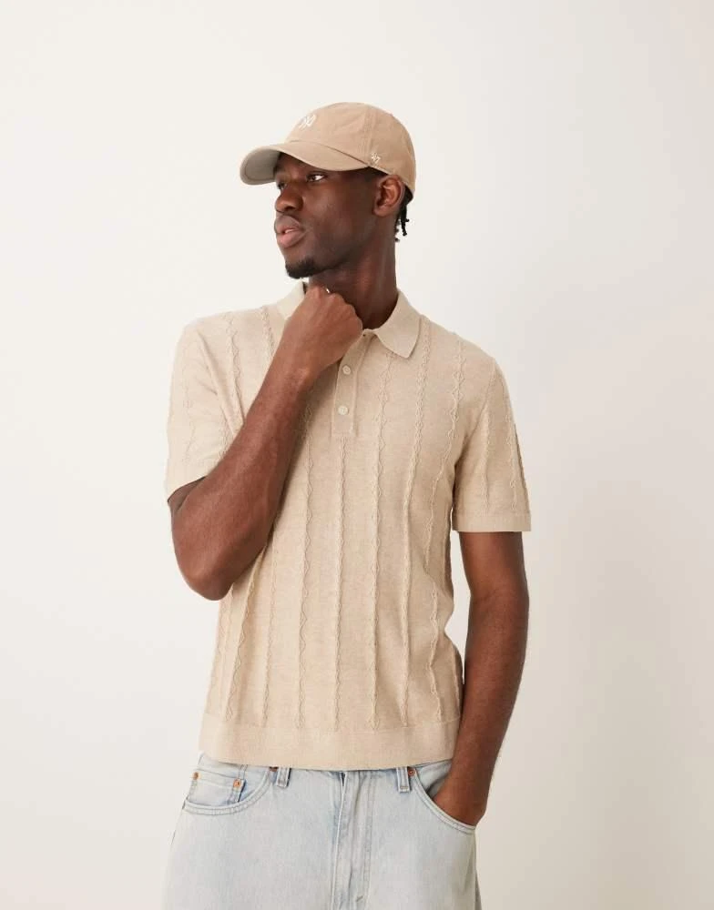 Abercrombie & Fitch Abercrombie & Fitch knitted polo in cream tonal stripe 1