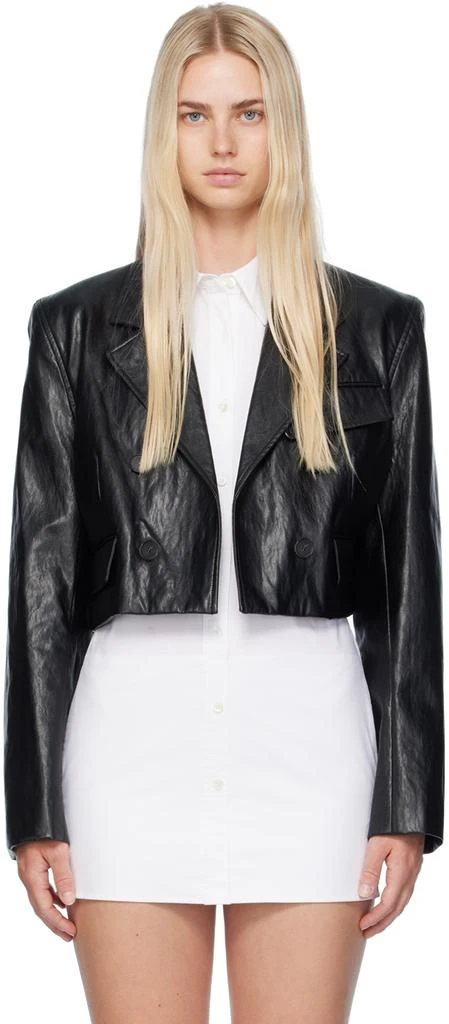 Recto Black Cropped Faux-Leather Jacket 1