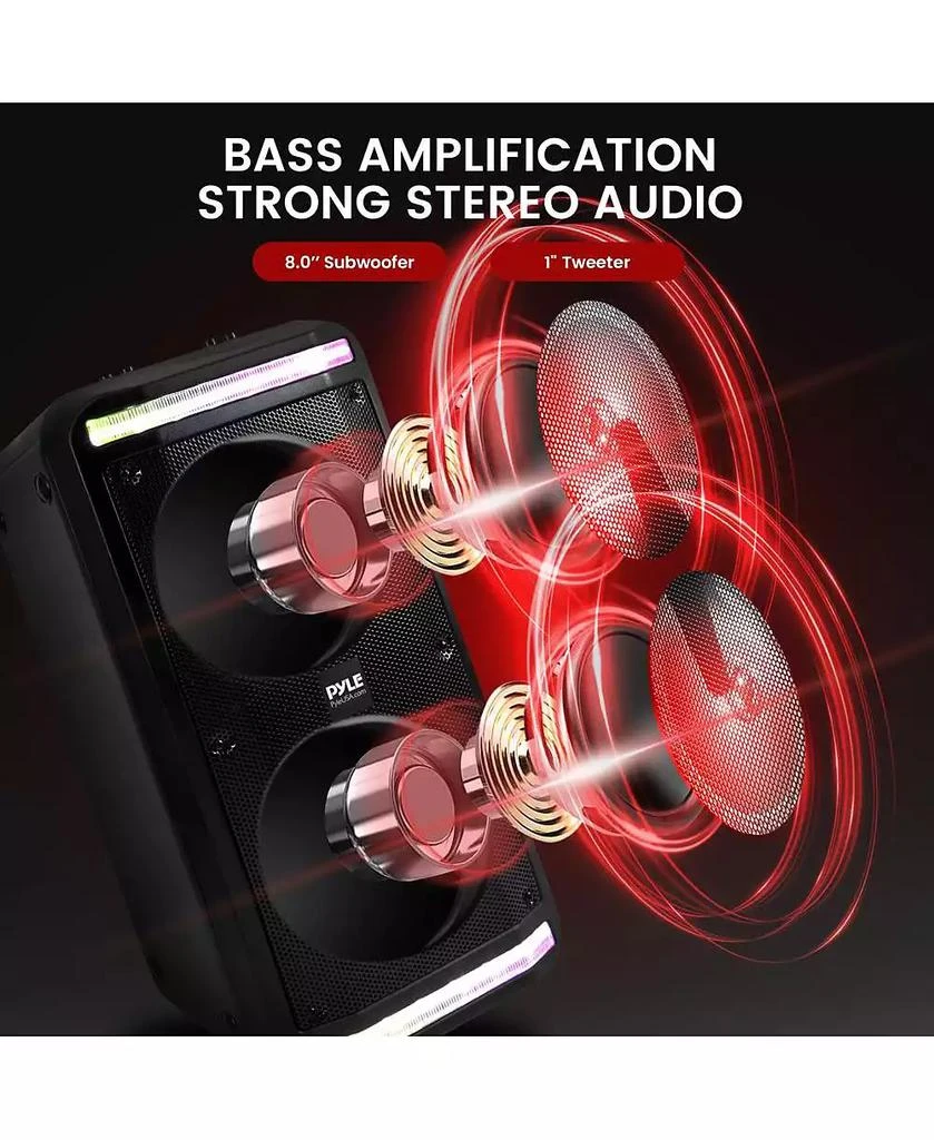 Pyle Portable PA Speaker 
Microphone System With LED Party Lights, Bluetooth, 
FM Radio, 600 Watt 2