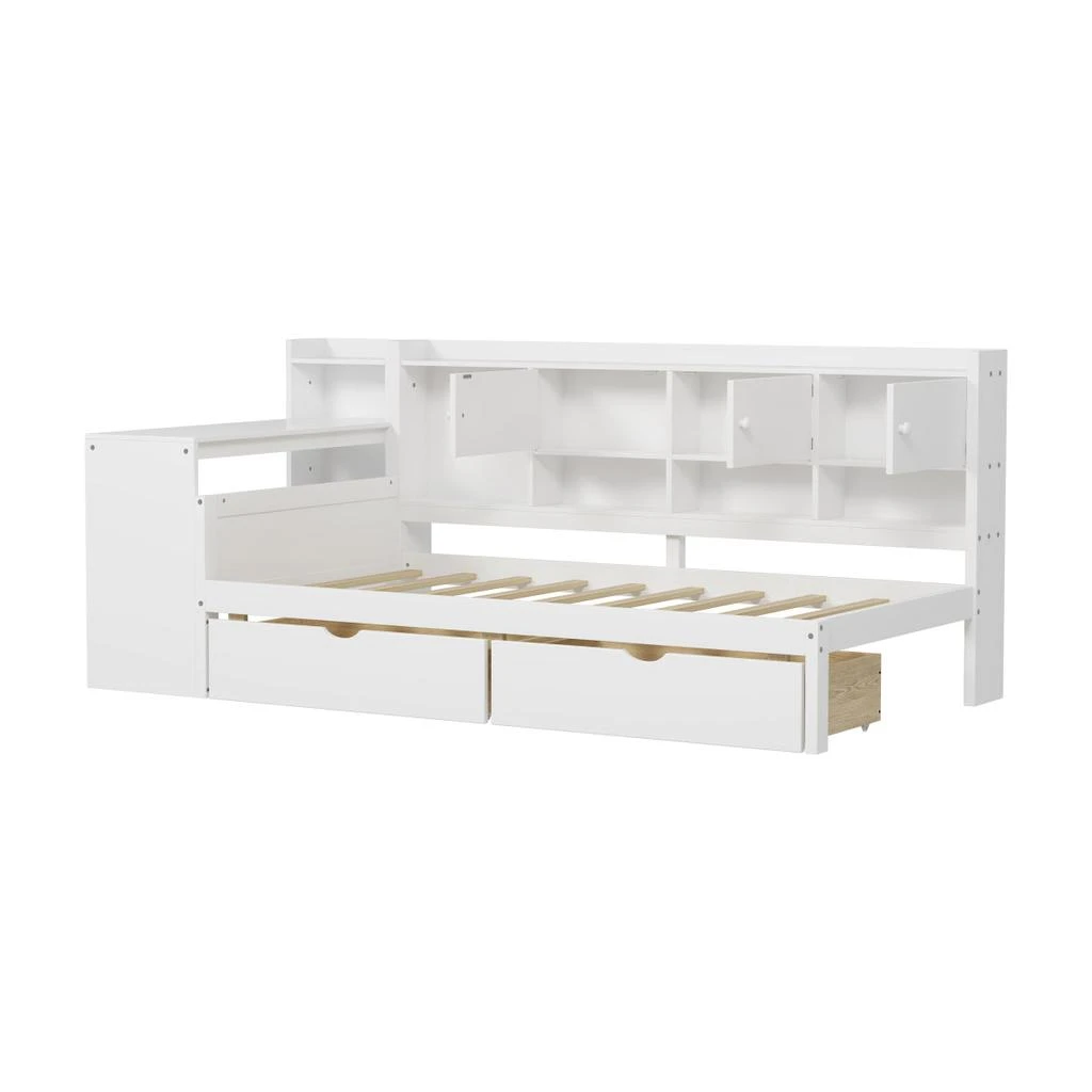 Streamdale Furniture Streamdale Wooden L-Shape Daybed with 7 Cabinets, 2 Drawers, Desk 
Bookshelf, White 3