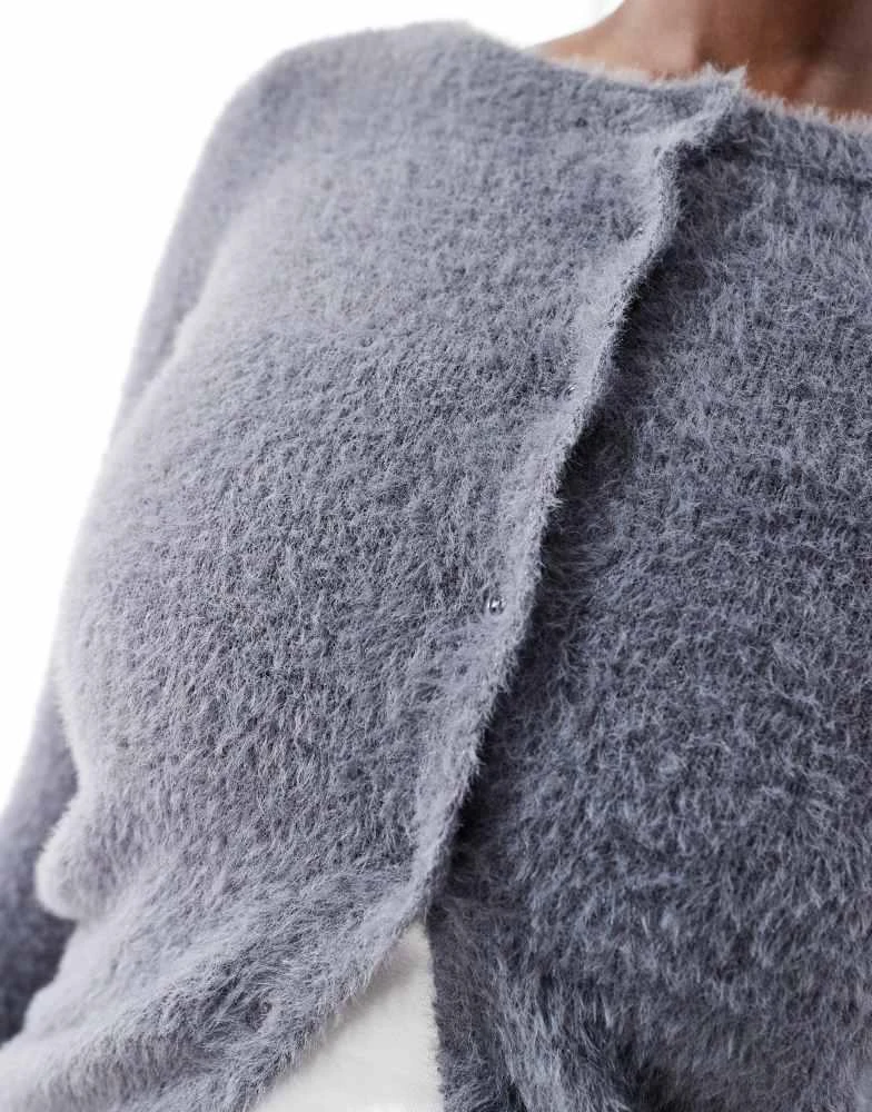 Daisy Street Daisy Street fluffy knit micro cardigan in charcoal 2