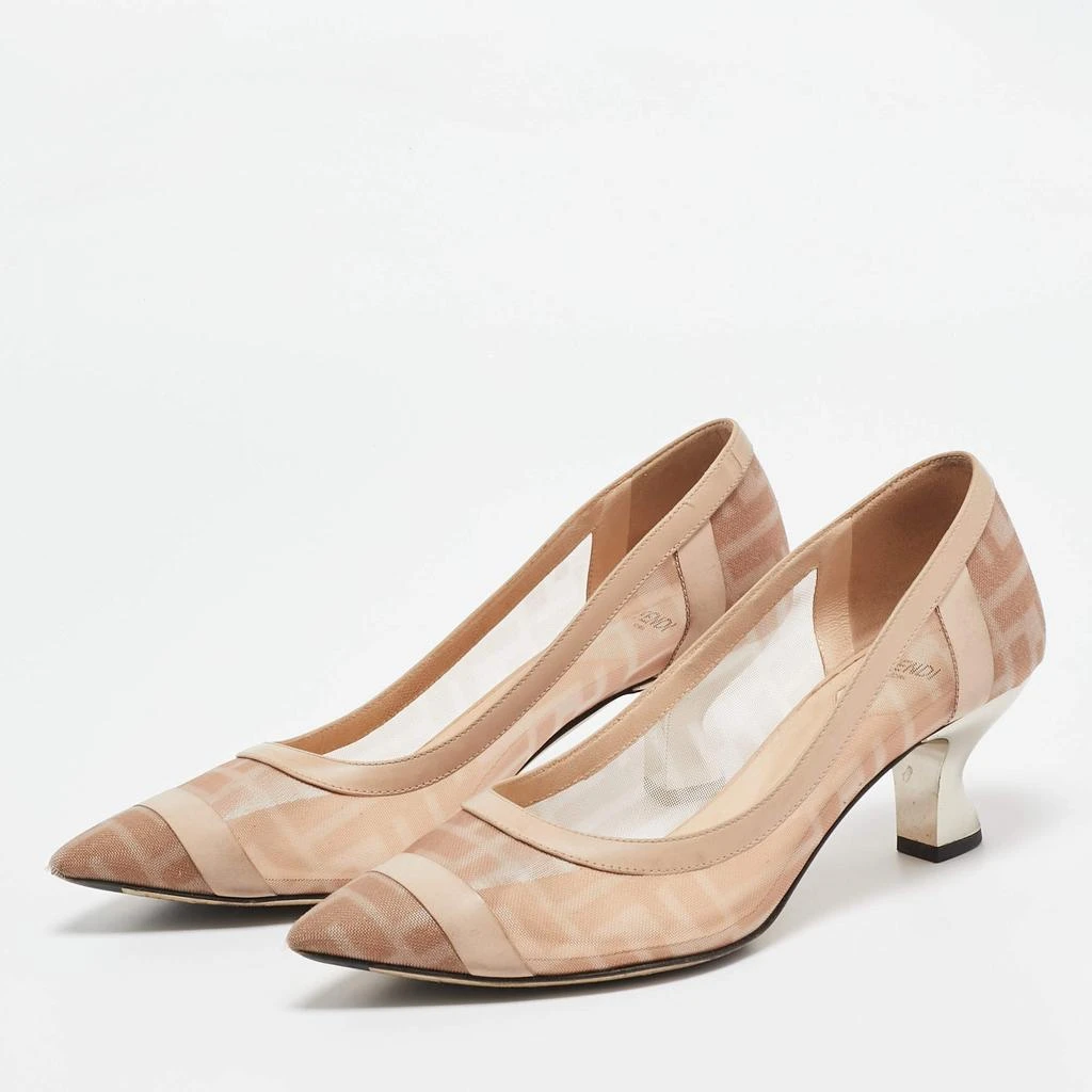 Fendi Fendi Pink/Beige Zucca Mesh and Leather Colibri Pumps Size 38 2