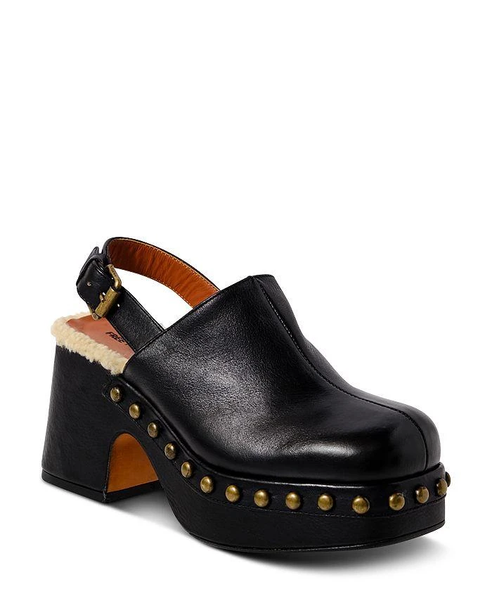 Free People Women's Autumn Square Toe Studded & Faux Fur Trim High Heel Platform Clogs 1