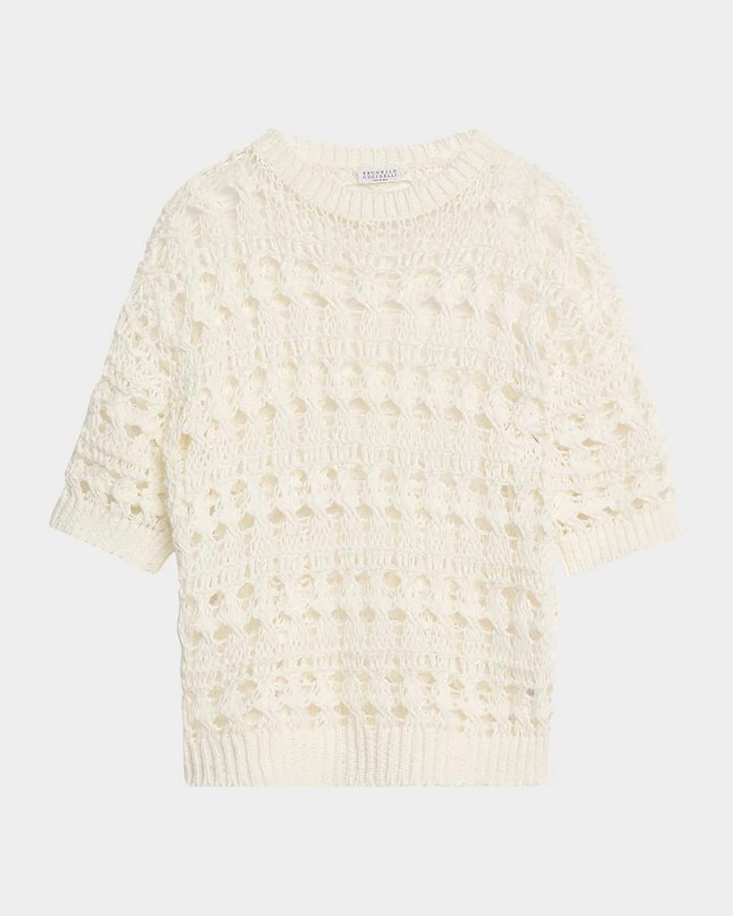 Brunello Cucinelli Openwork Knit Cotton Jute Top