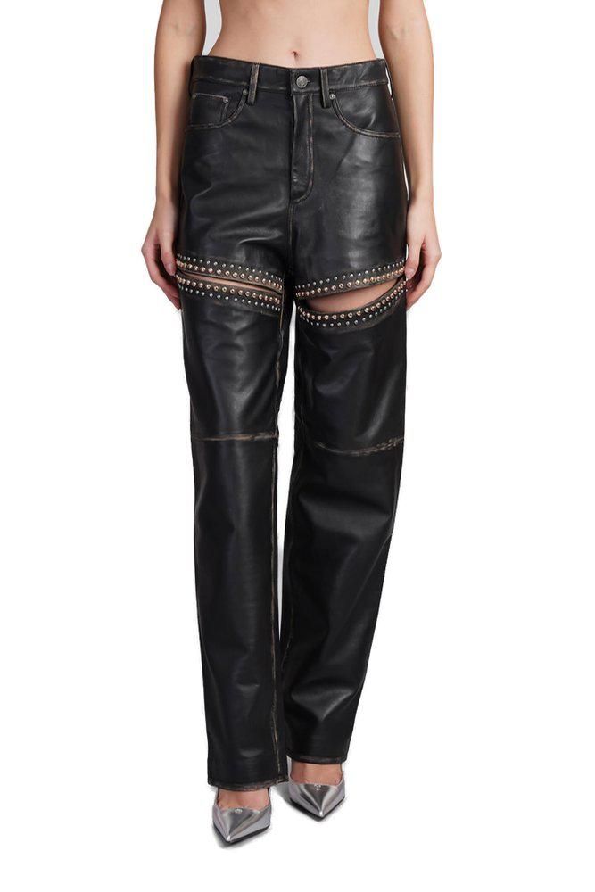 AREA Area Studded High-Waisted Slit Jeans