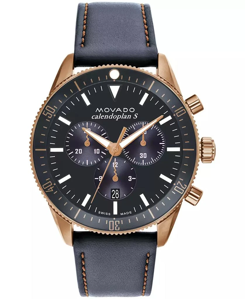 Movado Men's Calendoplan S Swiss Quartz Chronograph Gray Leather Strap Watch 42mm 1