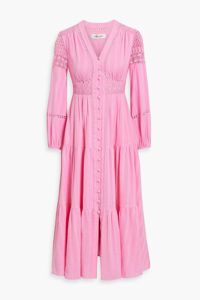 Diane von Furstenberg Gigi crocheted lace-trimmed cotton-jacquard midi dress