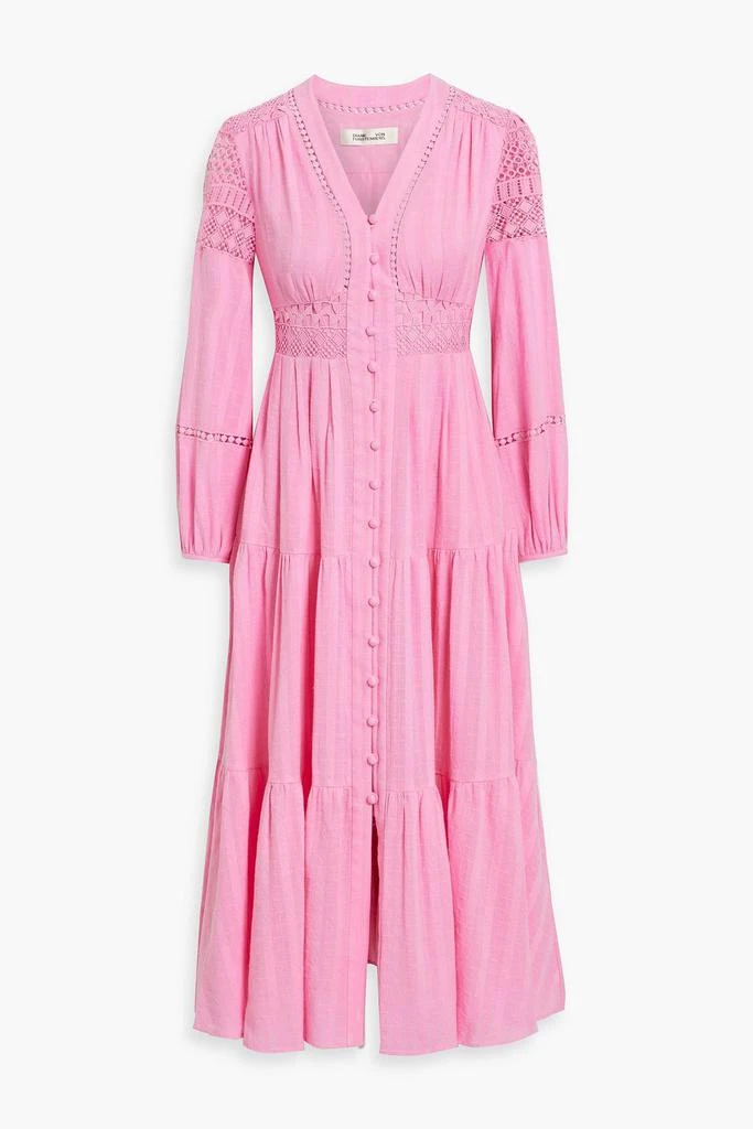Diane von Furstenberg Gigi crocheted lace-trimmed cotton-jacquard midi dress 1