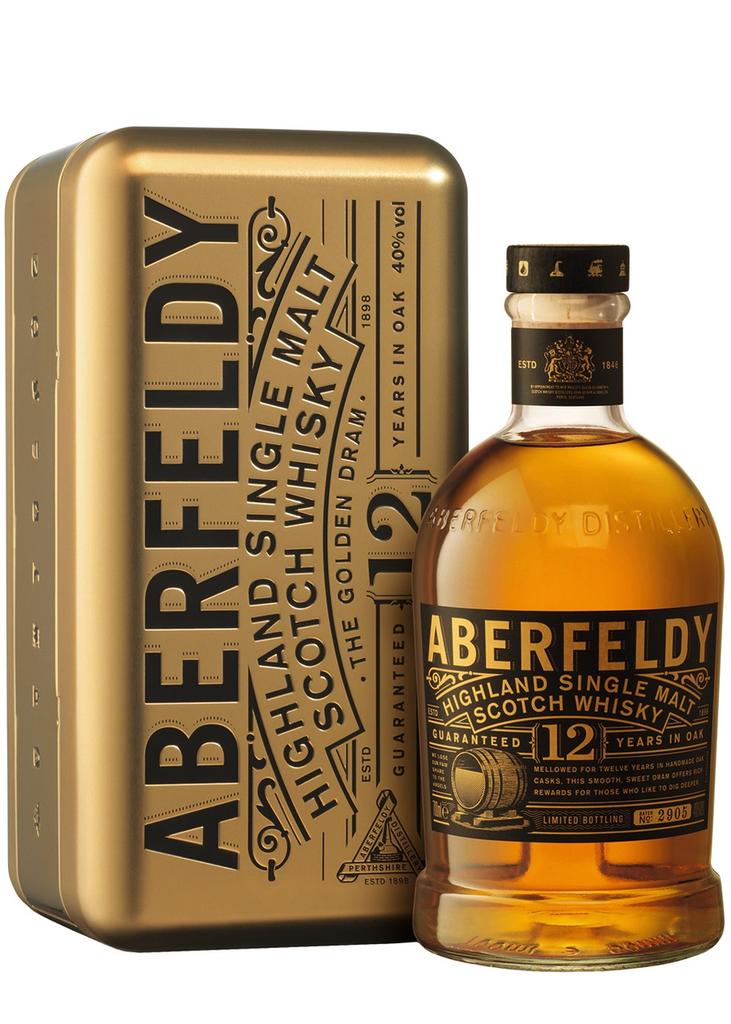 ABERFELDY 12 Year Old Single Malt Scotch Whisky Gold Bar Gift Tin