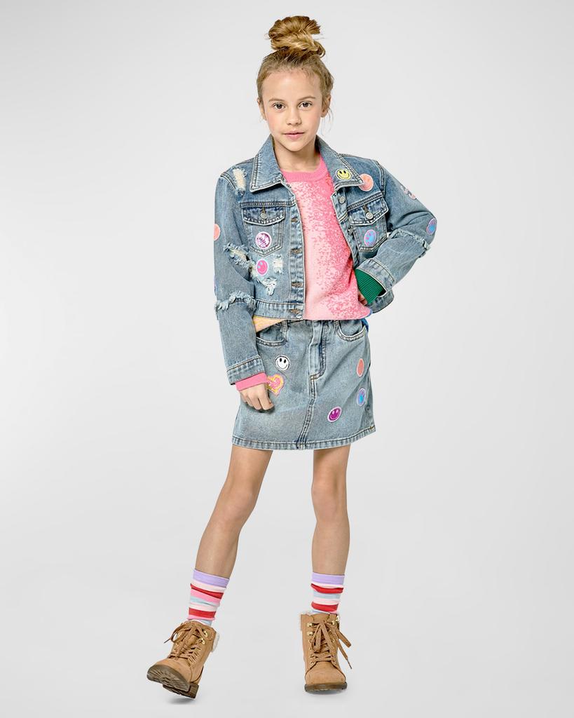 Hannah Banana Girl's Denim Skirt W/ Multicolor Patches, Size 4-14