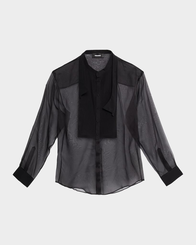 DSQUARED2 Men's Bow Tie Drop-Shoulder Sheer Silk Shirt