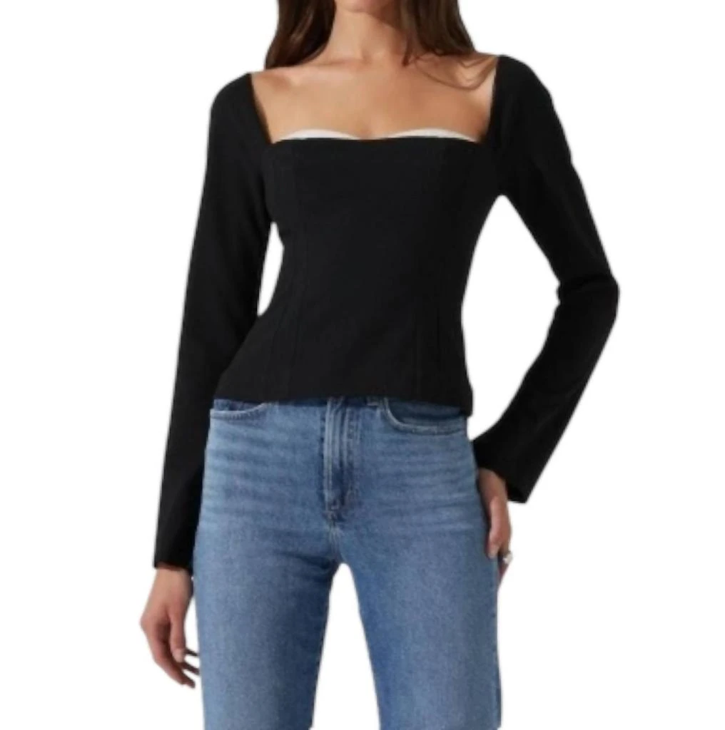 ASTR Whitley Peekaboo Contrast Top In Black White 1