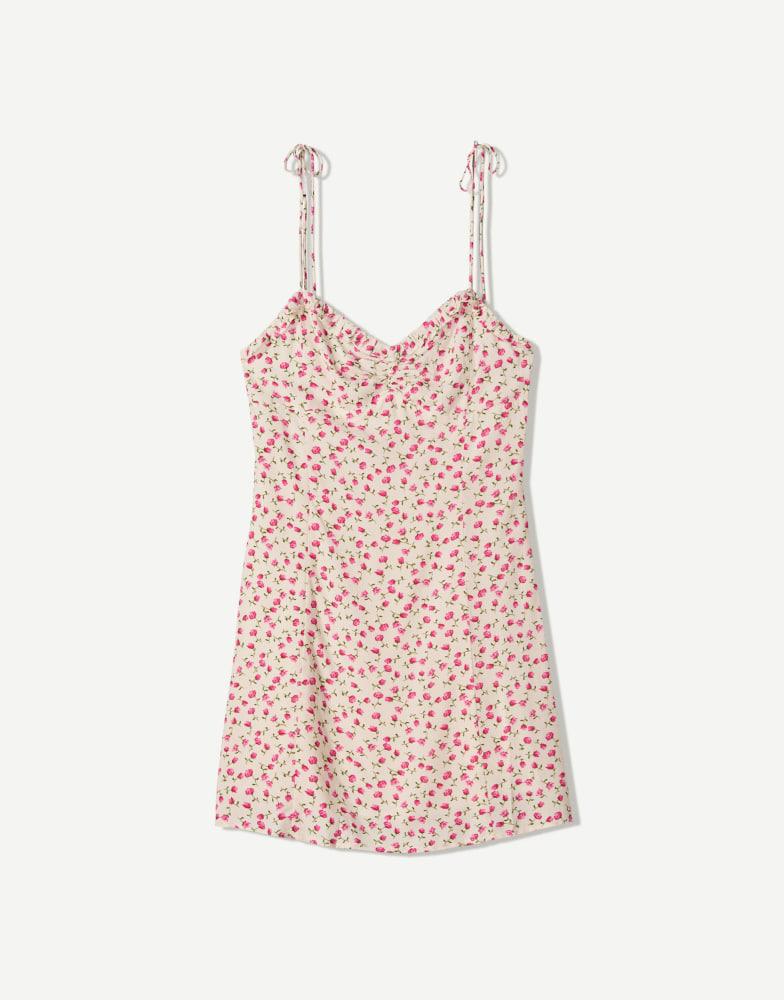 Bershka Bershka printed strappy mini dress in white