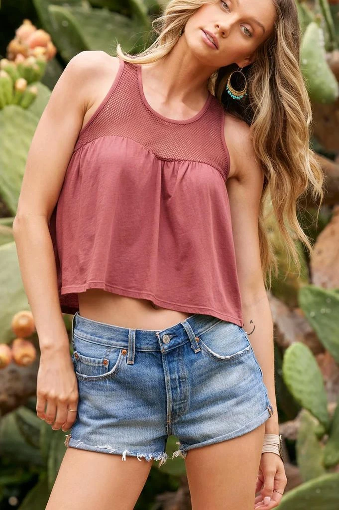 Bobi Bobi - Mesh Inset Shirred Sweetheart Tank 4