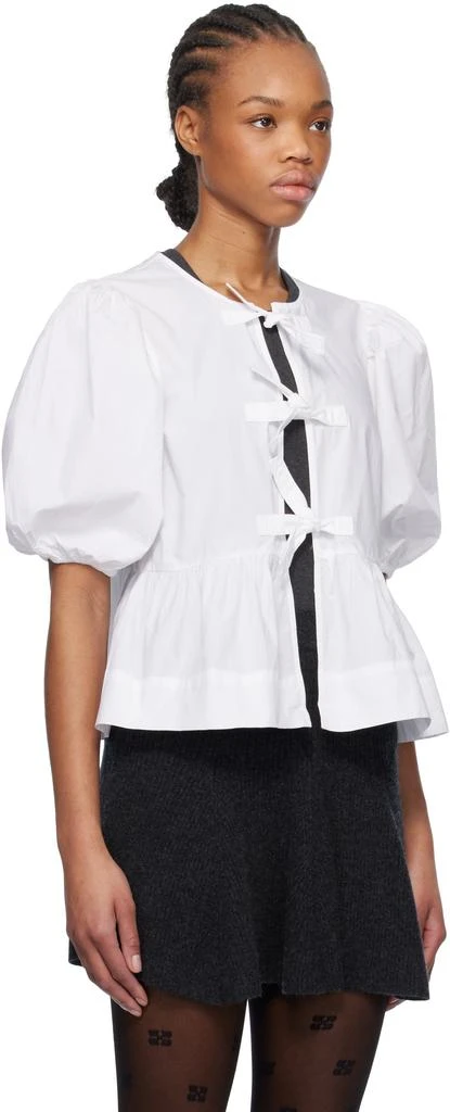 Ganni White Cotton Poplin Peplum Tie Blouse 2