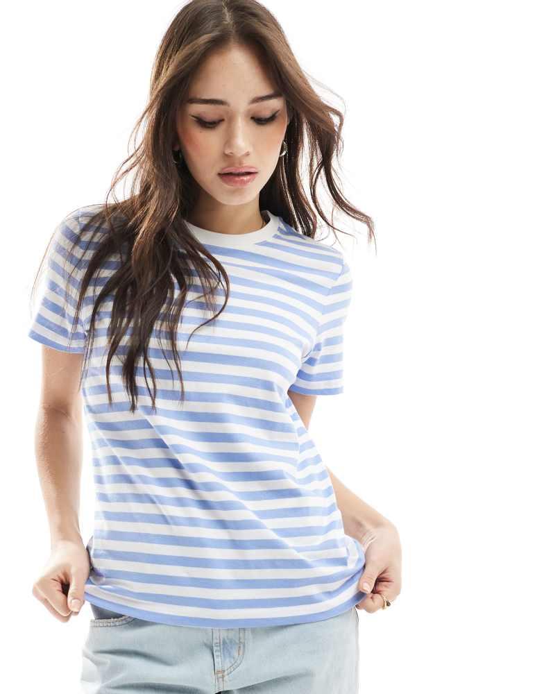 Pieces Pieces short sleeve boxy t-shirt in blue and white stripe
