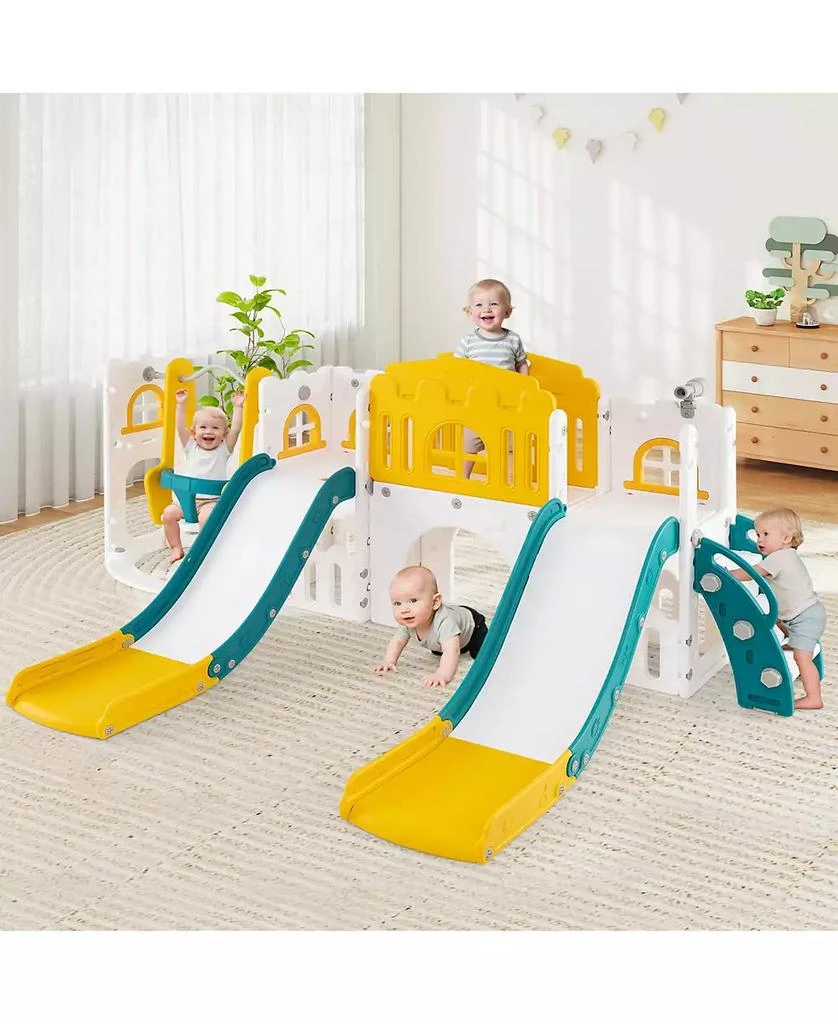SUGIFT 10-in-1 Toddler Slide and Swing Set with Double Slides and Tunnel 3
