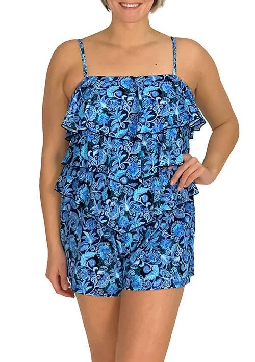 Shop 4 U Plus Size Hips 3 Tiered V Hem Swim Romper on Sale at BeyondStyle   Get 20% Off 4 U Plus Size Hips 3 Tiered V Hem Swim Romper with