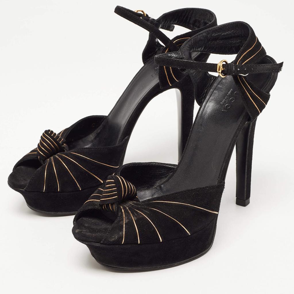 Gucci Gucci Black Suede Knot Detail Peep Toe Platform Sandals Size 37