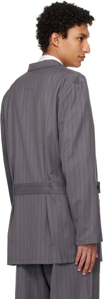 Y-3 Gray Pinstripe Refined Wool Chore Blazer 3