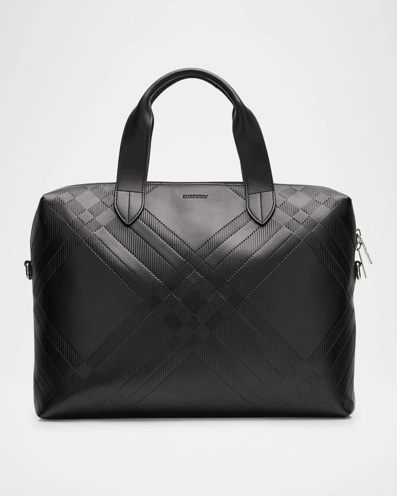 Burberry Men's Check Embossed Leather Briefcase 1