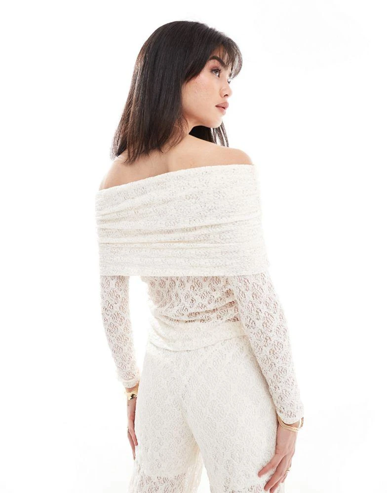 Pieces Pieces lace off the shoulder top co-ord in cream 4