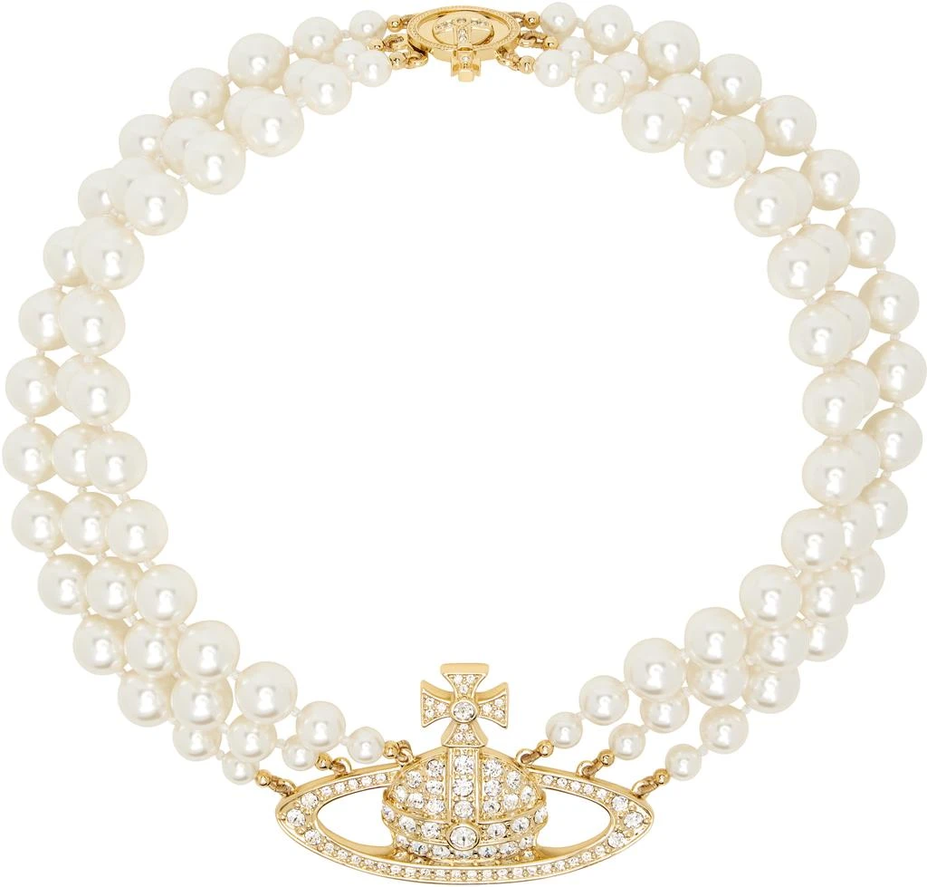 Vivienne Westwood Three Row Pearl Bas Relief Necklace