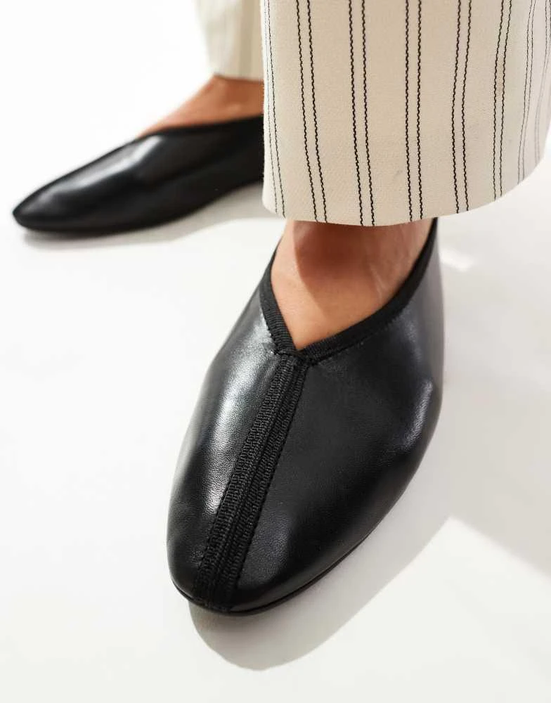 & Other Stories & Other Stories leather pointed ballet flats with front seam detail in black 3