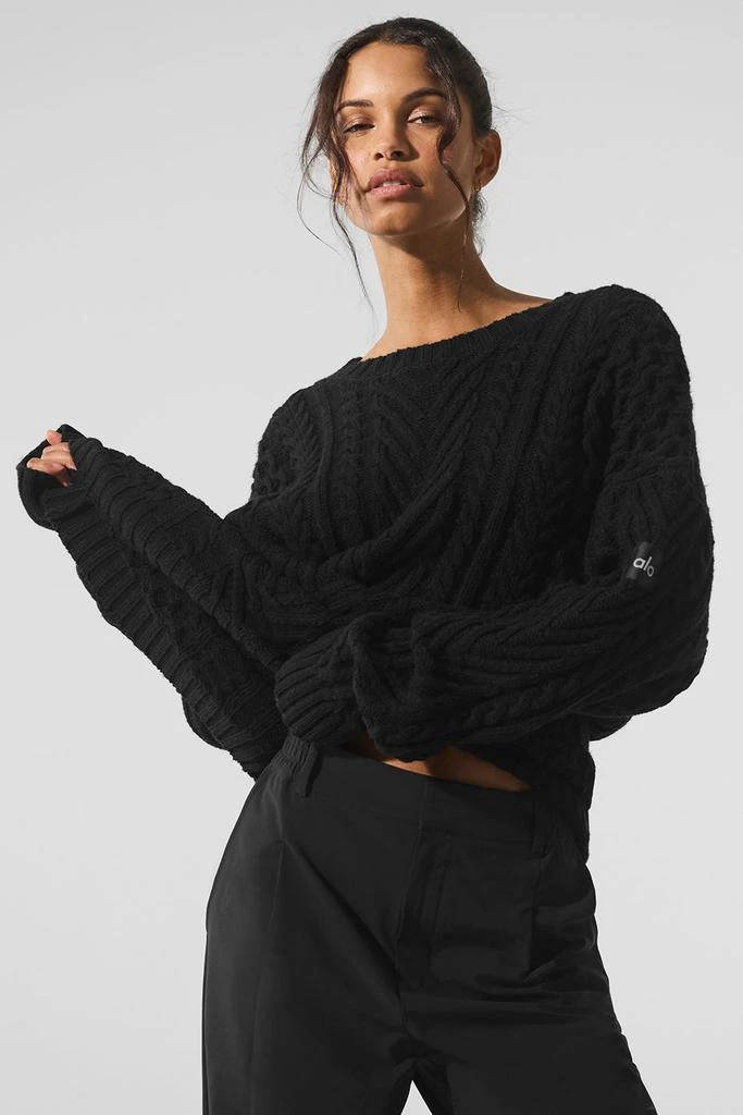 Alo Cable Knit Crew Neck Sweater - Black 1