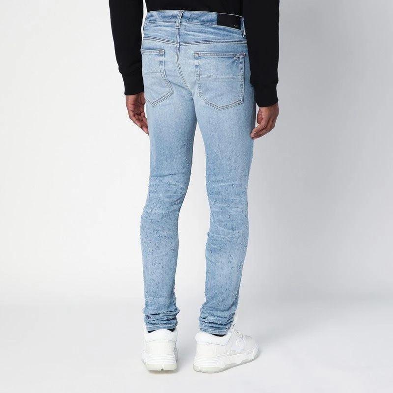 AMIRI LIGHT BLUE WASHED SKINNY JEANS WITH WEAR 4