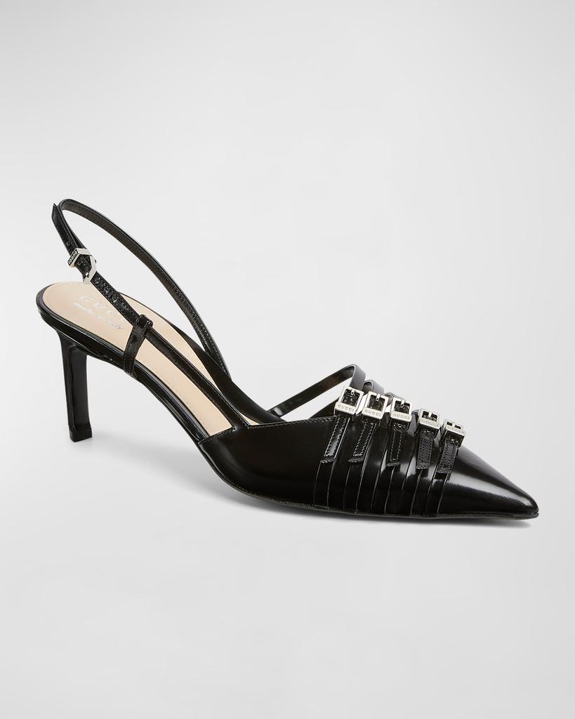 Gucci Regent Leather Buckles Slingback Pumps