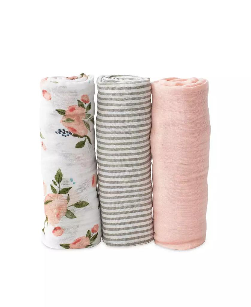 Little Unicorn Watercolor Roses Cotton Muslin 3-Pack Swaddle Blanket Set