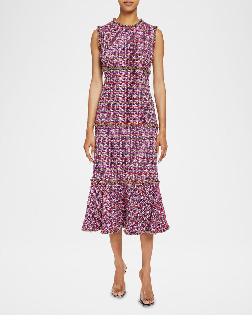 Santorelli Andi Tiered Fringe-Trim Tweed Midi Dress