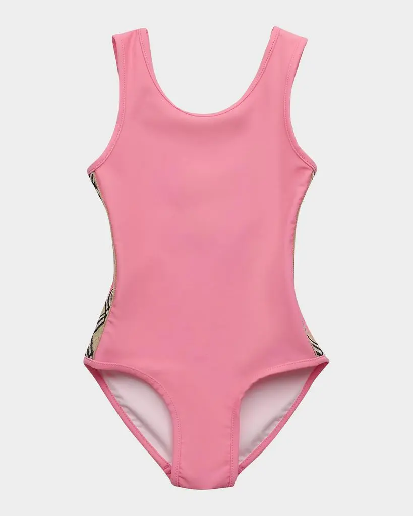 Burberry Girl's Tirza Check-Trim One-Piece Swimsuit, Size 4-14