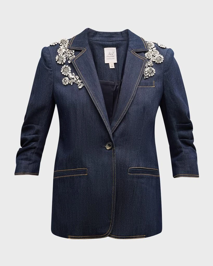 Cinq a Sept Crystal Chrysanthemum Khloe Denim Blazer 1