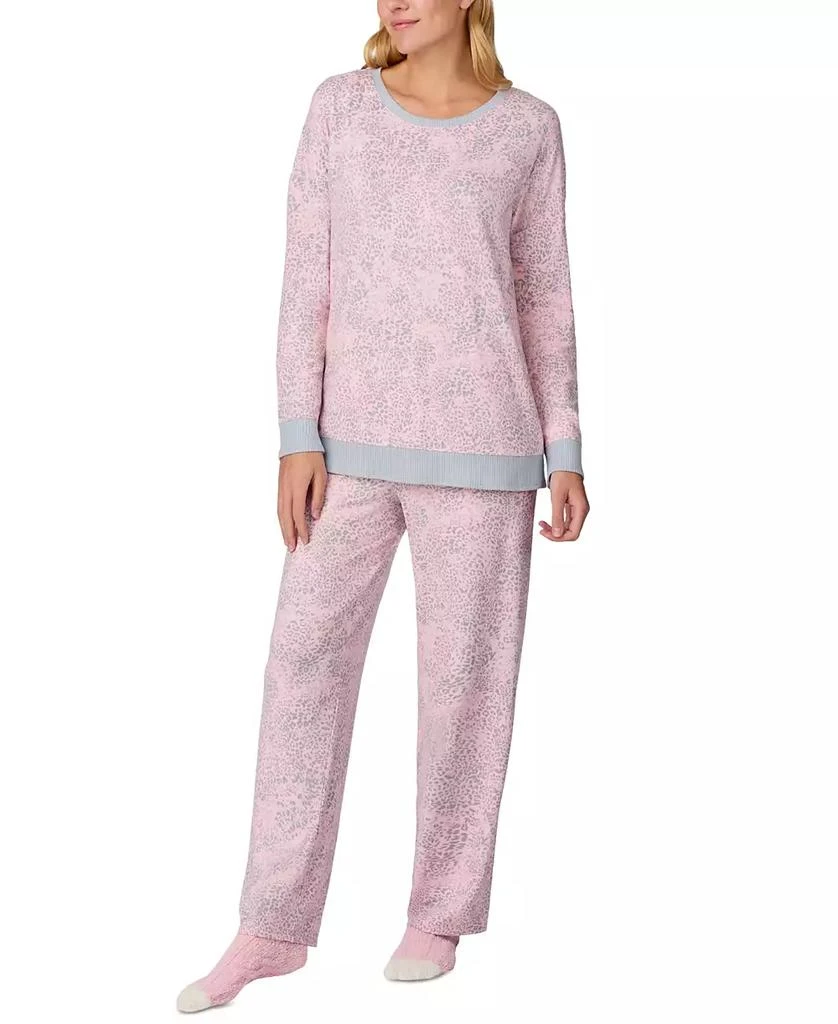 Ellen Tracy Women's Printed Long-Sleeve Pajama Set + Fuzzy Socks 3
