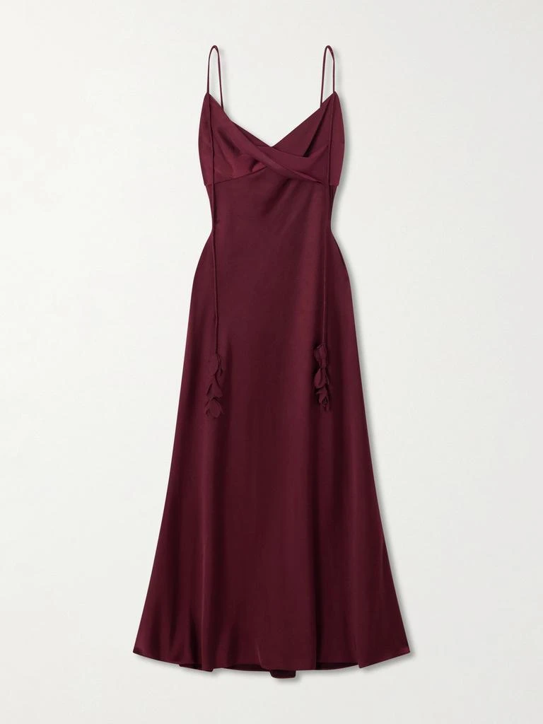 Self Portrait Georgette-trimmed Draped Satin Midi Dress