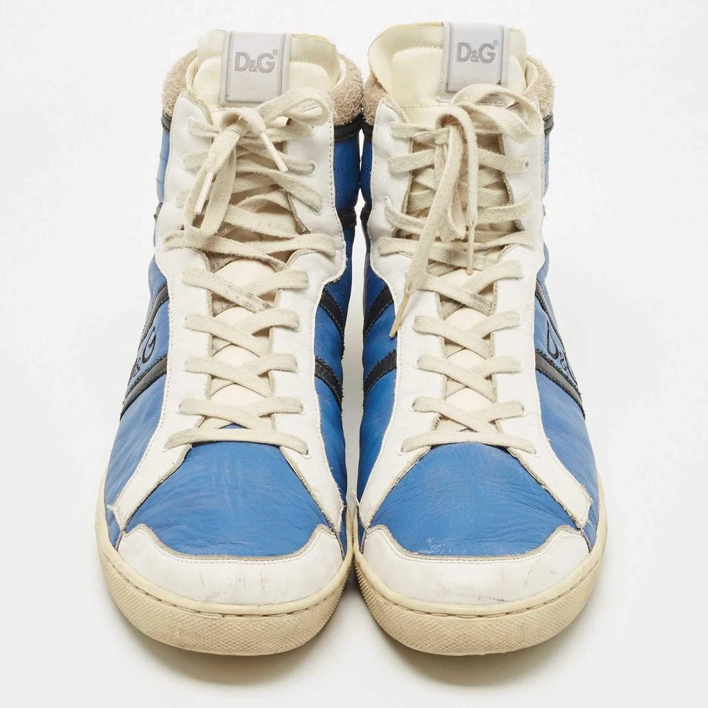 Dolce & Gabbana D&G Blue/White Leather and Suede High Top Sneakers Size 45 3