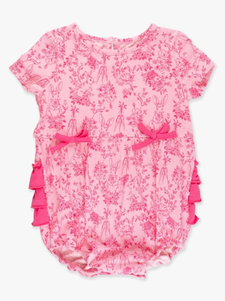 RuffleButts Baby Girls
Cottontail Toile Knit Short Sleeve Bow Bubble Romper In Pink
