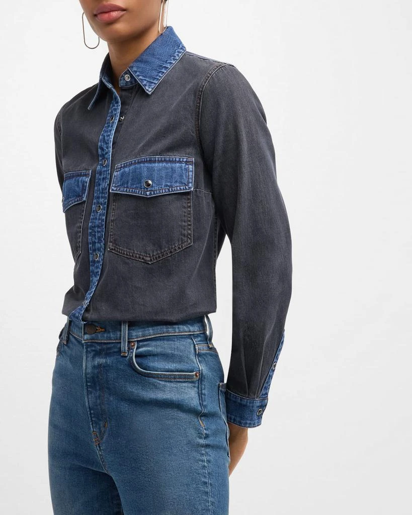 VERONICA BEARD Noah Color Block Denim Shirt 7