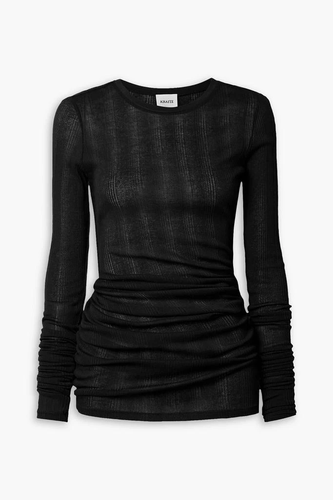 Khaite Lenora gathered ribbed cotton-blend top 1
