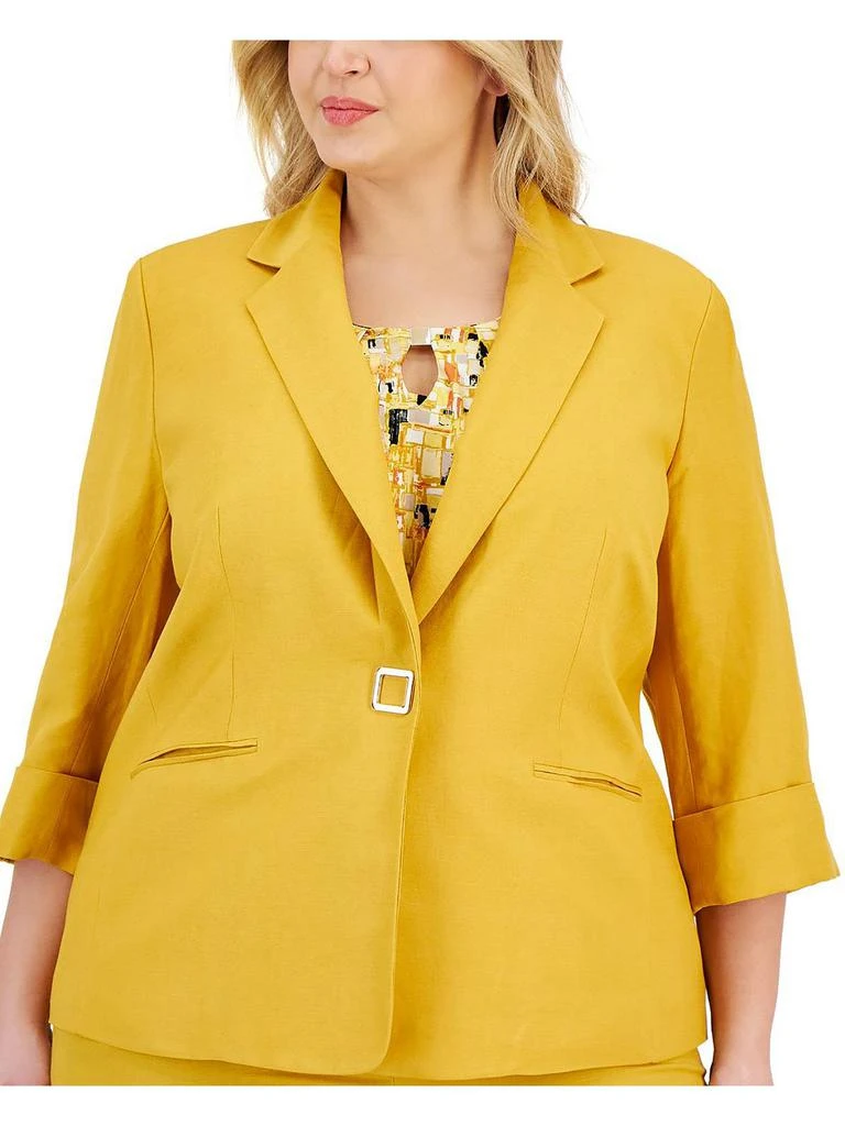 Kasper Plus Womens Linen Office One-Button Blazer 1