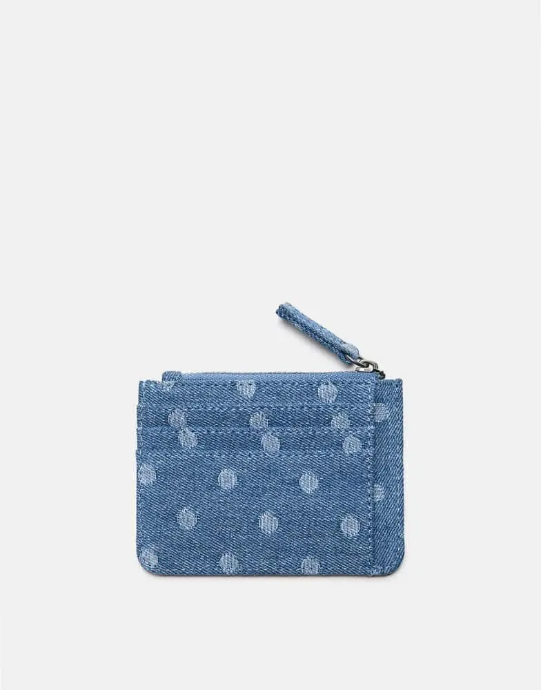 Pull&Bear Pull&Bear Polka dot denim card holder in denim