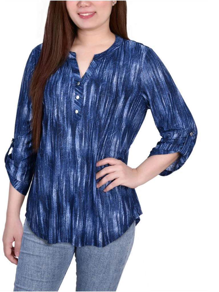 NY Collection Petites Womens Button Pullover Top 2