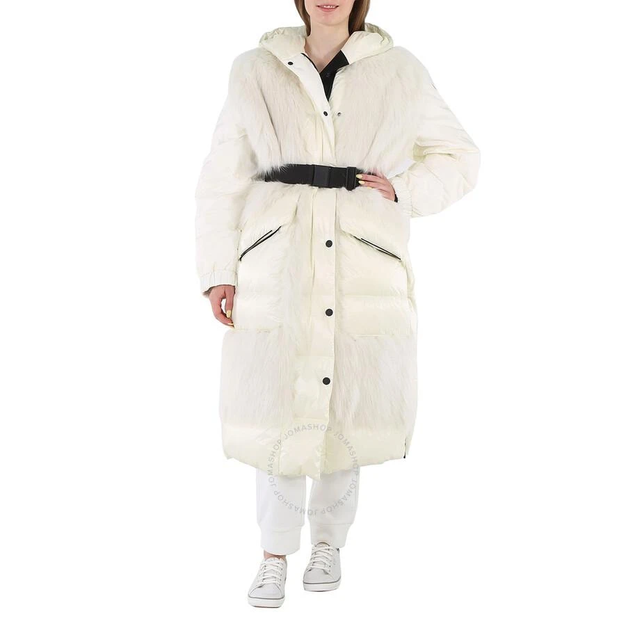 Moncler Ladies White Sarina Long Fur Coat 1